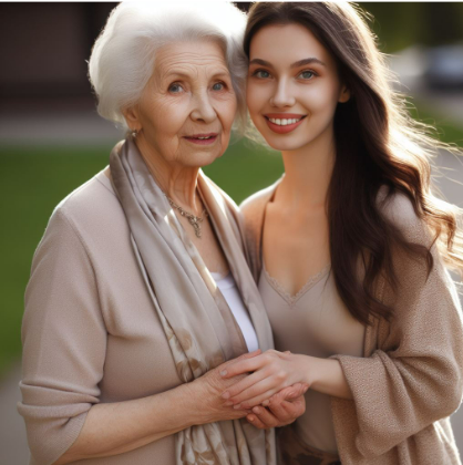 Mujer joven acompañando a persona mayor