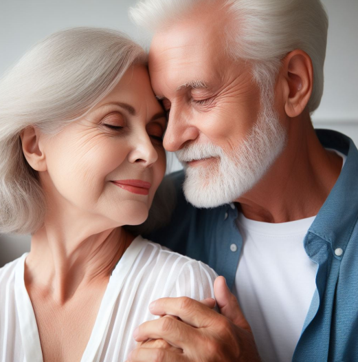 Dos personas mayores dándose cariño